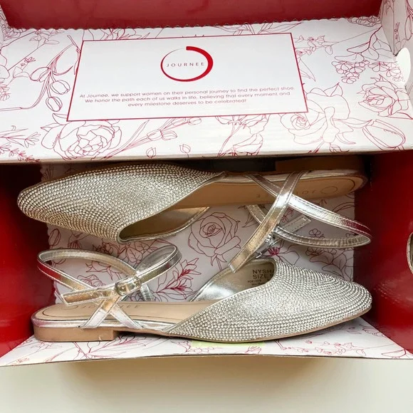 Journee Nysha Rhinestone Sparkle Formal Flats Womens 9 Silver - Picture 3 of 12